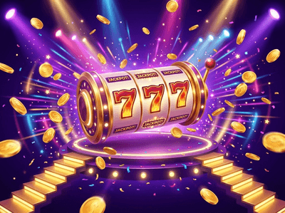 Luxury steampunk vintage casino environment with golden slot machines